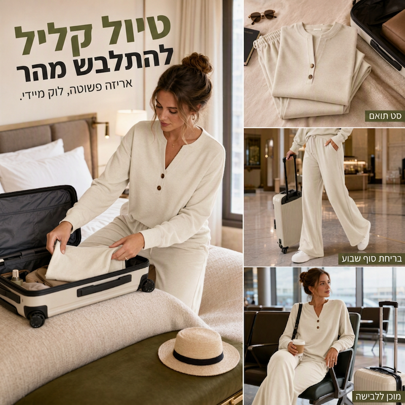סט טופ קל לשימוש ומכנסיים רחבי רגל לנשים