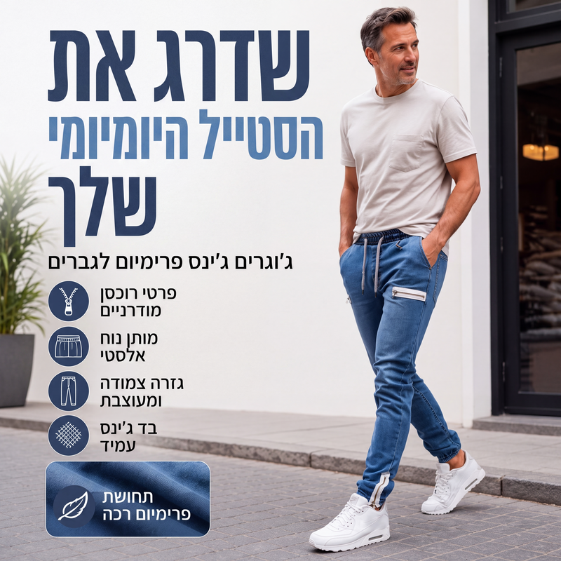 מכנסי ג'ינס ג'וג'ר לגזרה דקה עם מותן אלסטי לגברים