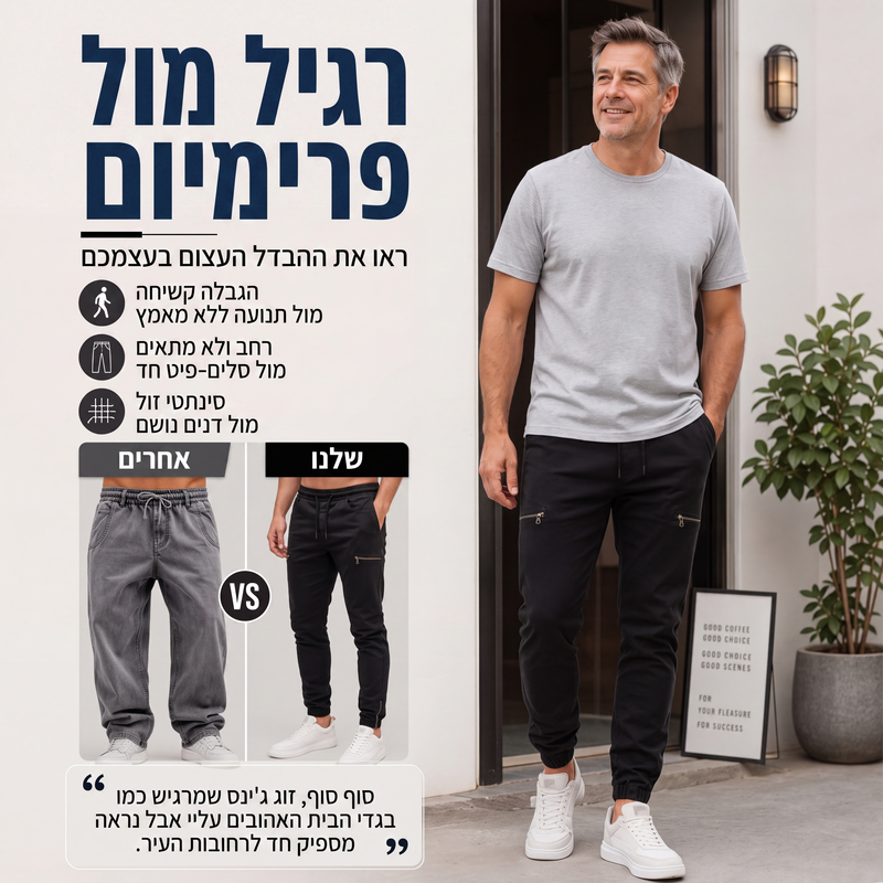 מכנסי ג'ינס ג'וג'ר לגזרה דקה עם מותן אלסטי לגברים