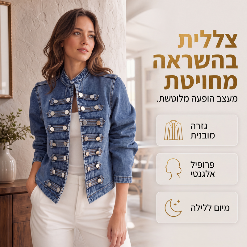 מעיל ג'ינס נשים וינטג' עם כפתורים סימטריים