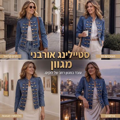 מעיל ג'ינס נשים וינטג' עם כפתורים סימטריים