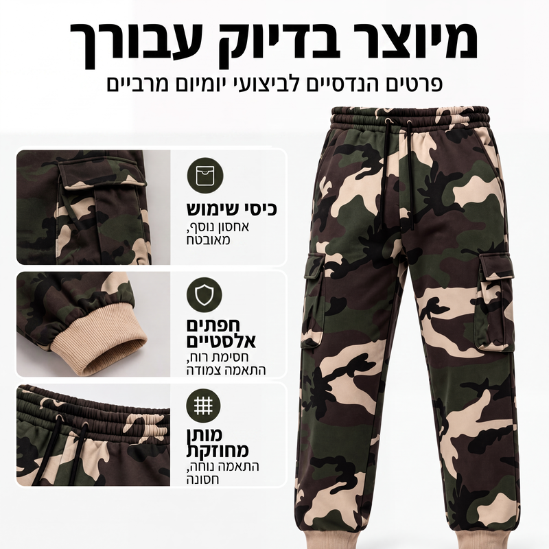 מכנסי קרגו אתלטיים לגברים עם חוט משיכה בהדפסת הסוואה