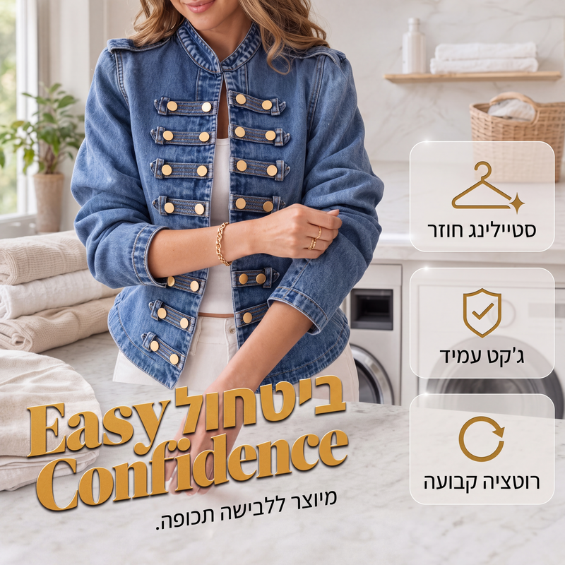 מעיל ג'ינס נשים וינטג' עם כפתורים סימטריים