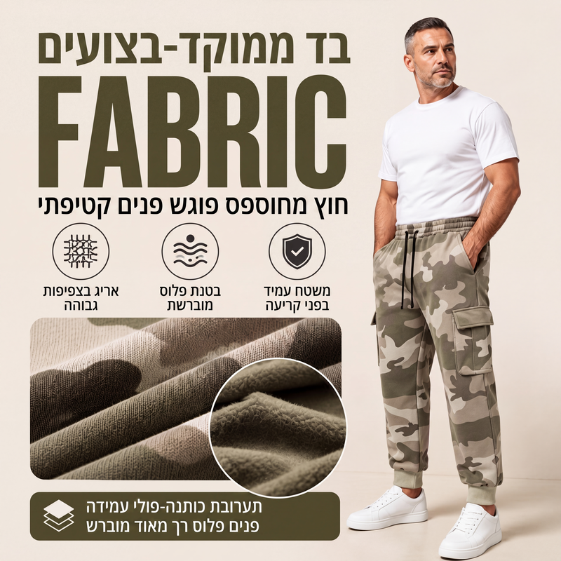 מכנסי קרגו אתלטיים לגברים עם חוט משיכה בהדפסת הסוואה