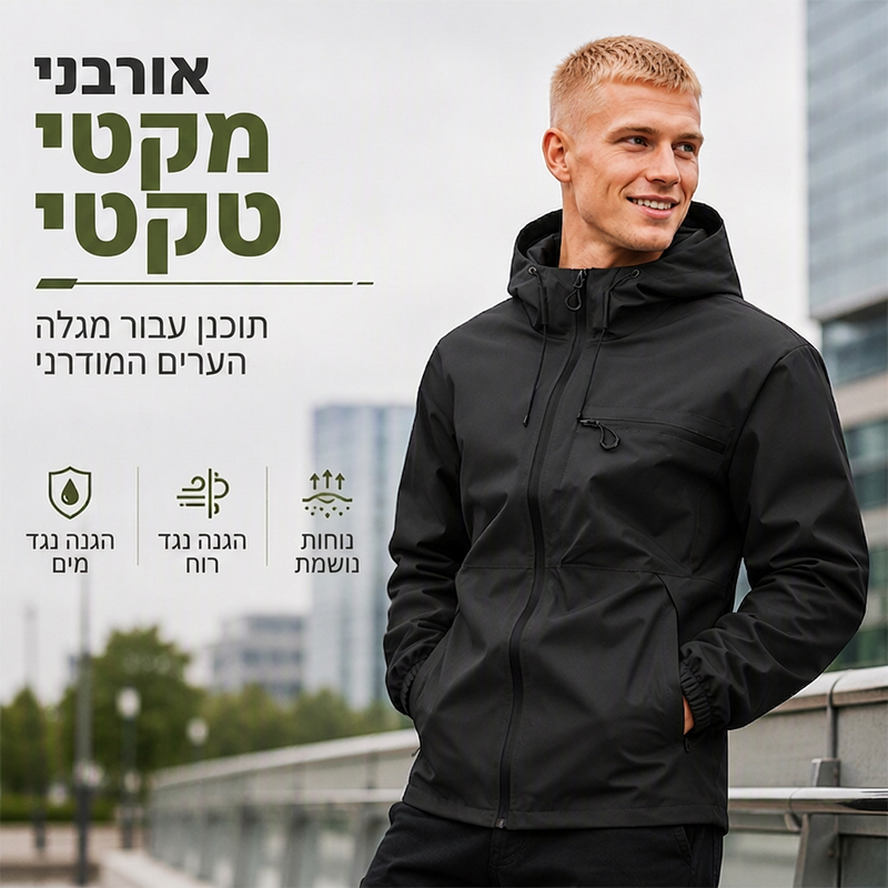 מעיל גברים חיצוני עמיד למים עם כובע