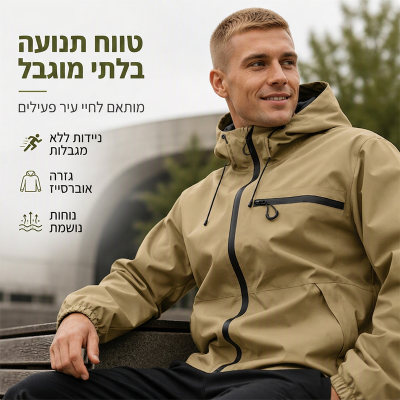 מעיל גברים חיצוני עמיד למים עם כובע