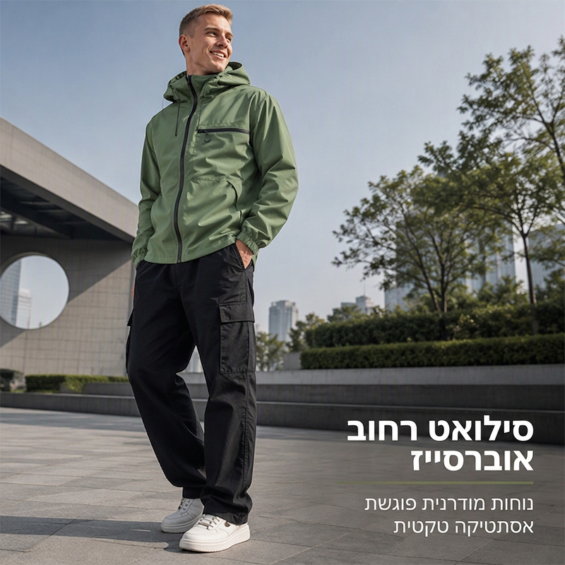 מעיל גברים חיצוני עמיד למים עם כובע