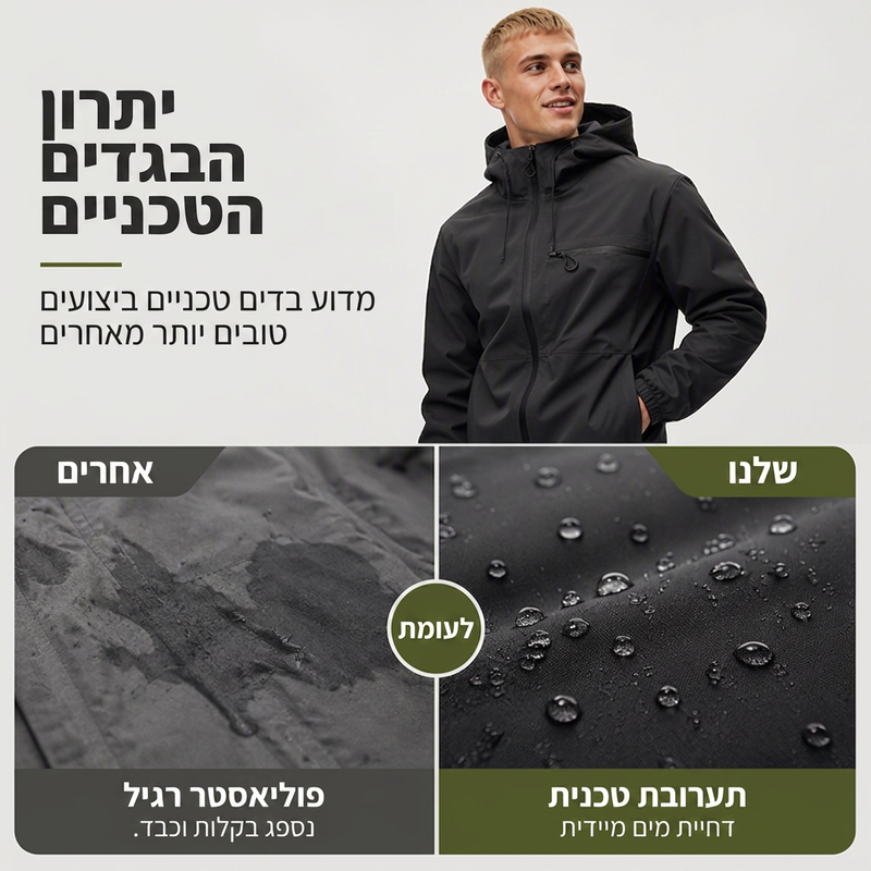 מעיל גברים חיצוני עמיד למים עם כובע