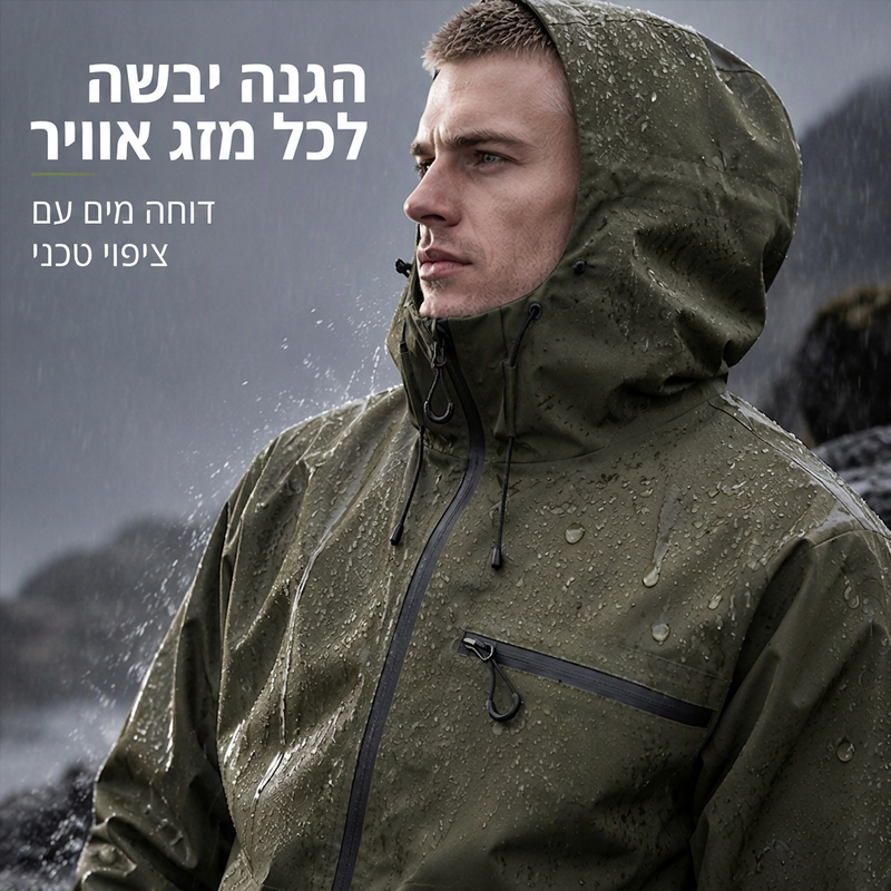 מעיל גברים חיצוני עמיד למים עם כובע