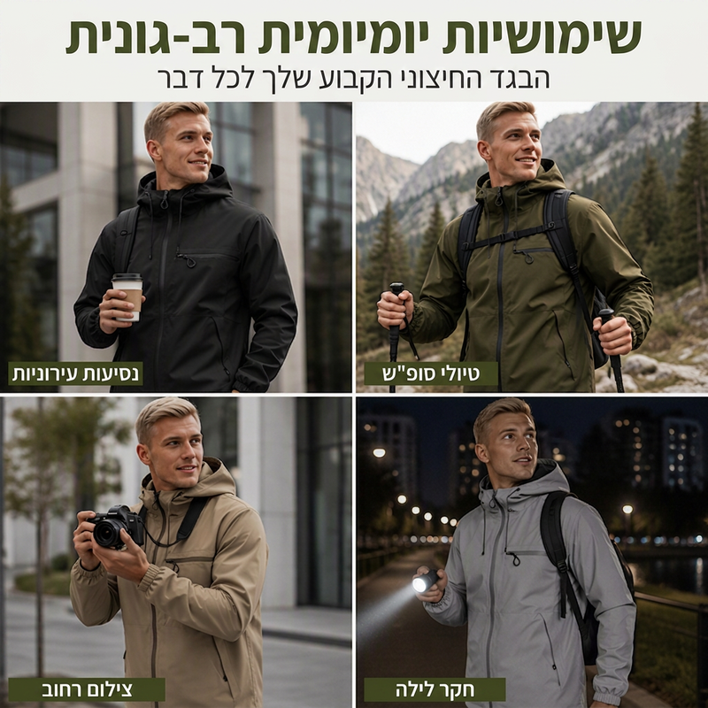 מעיל גברים חיצוני עמיד למים עם כובע