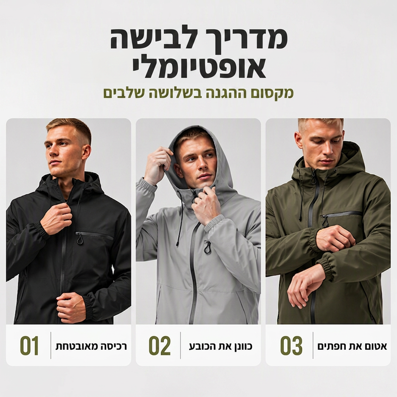 מעיל גברים חיצוני עמיד למים עם כובע