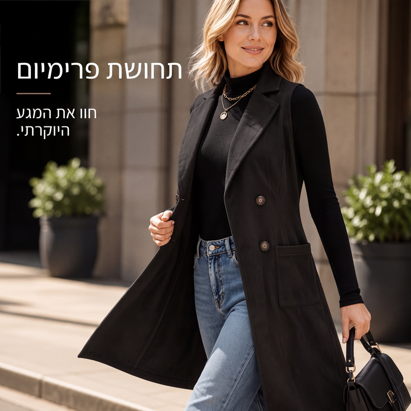 וסט ארוך לנשים עם כפתורים וכיסים