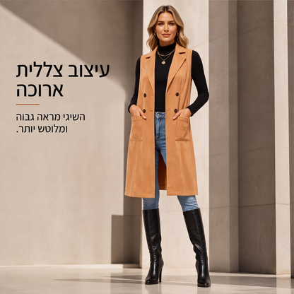 וסט ארוך לנשים עם כפתורים וכיסים