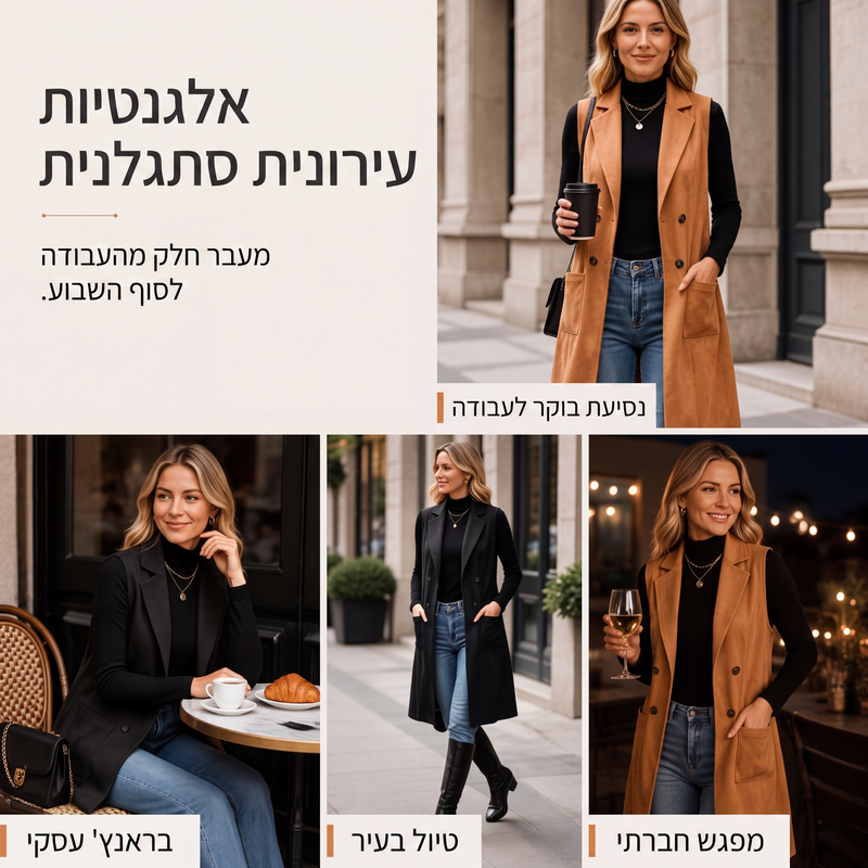 וסט ארוך לנשים עם כפתורים וכיסים