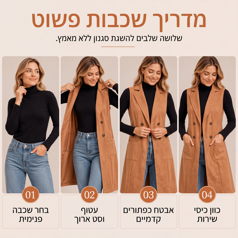 וסט ארוך לנשים עם כפתורים וכיסים