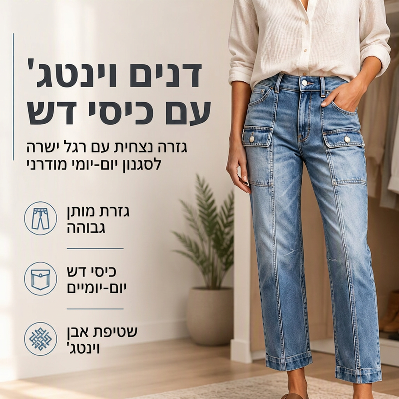 ג'ינסים לנשים במותניים גבוהות, גזרה ישרה ועם מתיחה