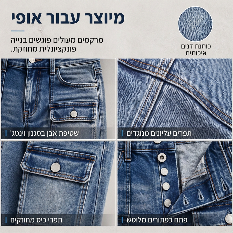 ג'ינסים לנשים במותניים גבוהות, גזרה ישרה ועם מתיחה