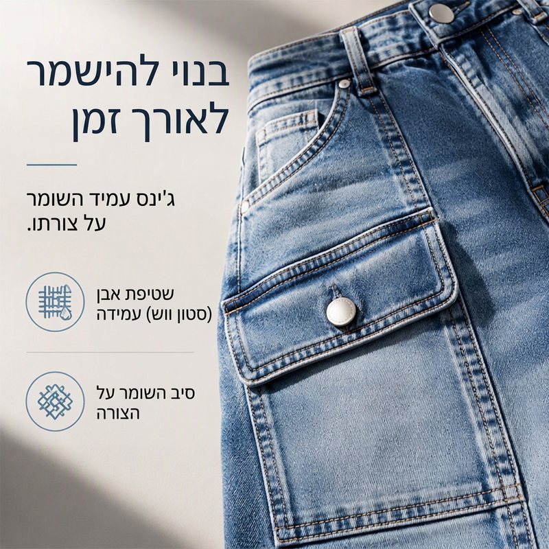 ג'ינסים לנשים במותניים גבוהות, גזרה ישרה ועם מתיחה