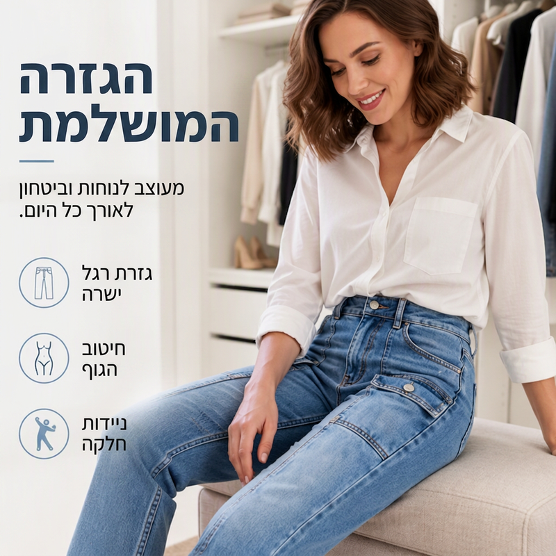 ג'ינסים לנשים במותניים גבוהות, גזרה ישרה ועם מתיחה