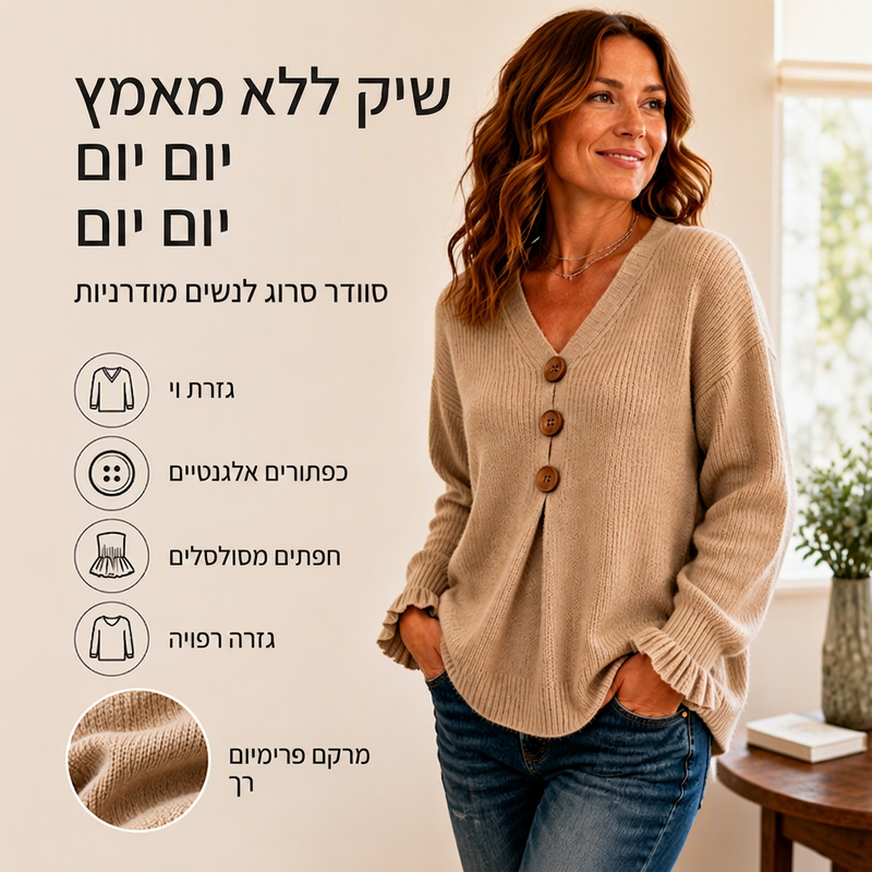 סוודר סריג לנשים בצווארון V