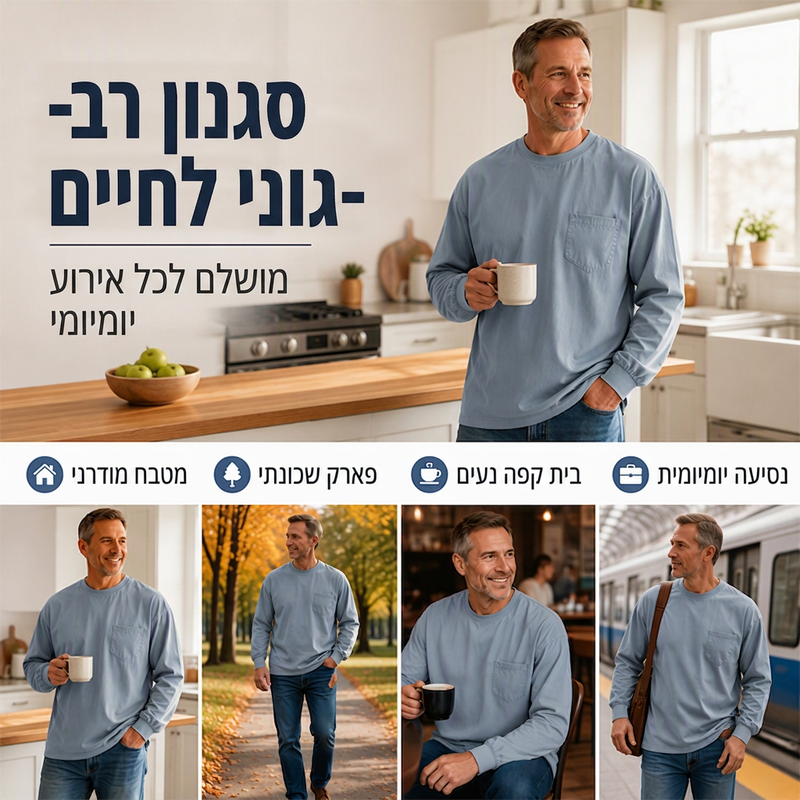 חולצת טי עם שרוולים ארוכים בגזרה רפויה לגברים