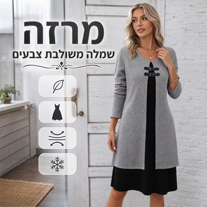 שמלת נשים קז'ואלית סרוגה מצולעת עם שרוולים ארוכים