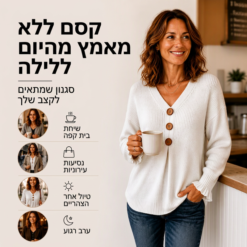 סוודר סריג לנשים בצווארון V