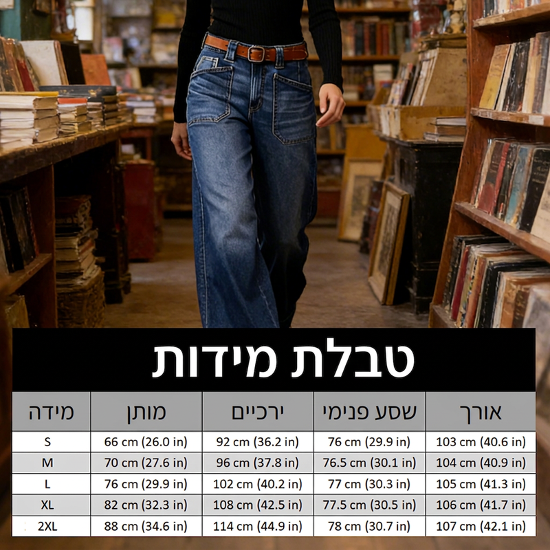 ג'ינס לנשים עם גזרה גבוהה ורגליים רחבות