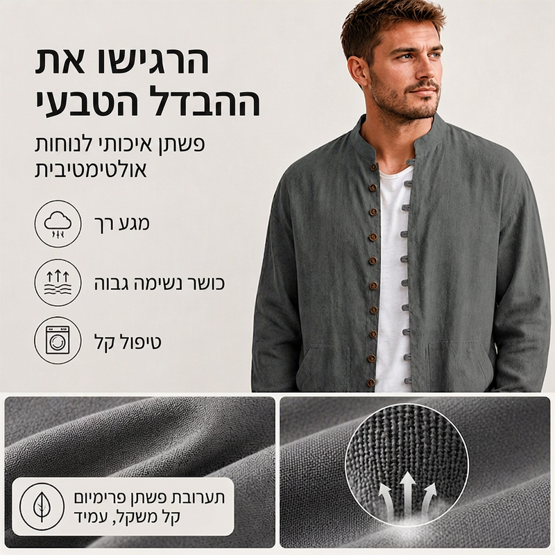 חולצת צווארון עמיד שרוול ארוך קז'ואל לגברים