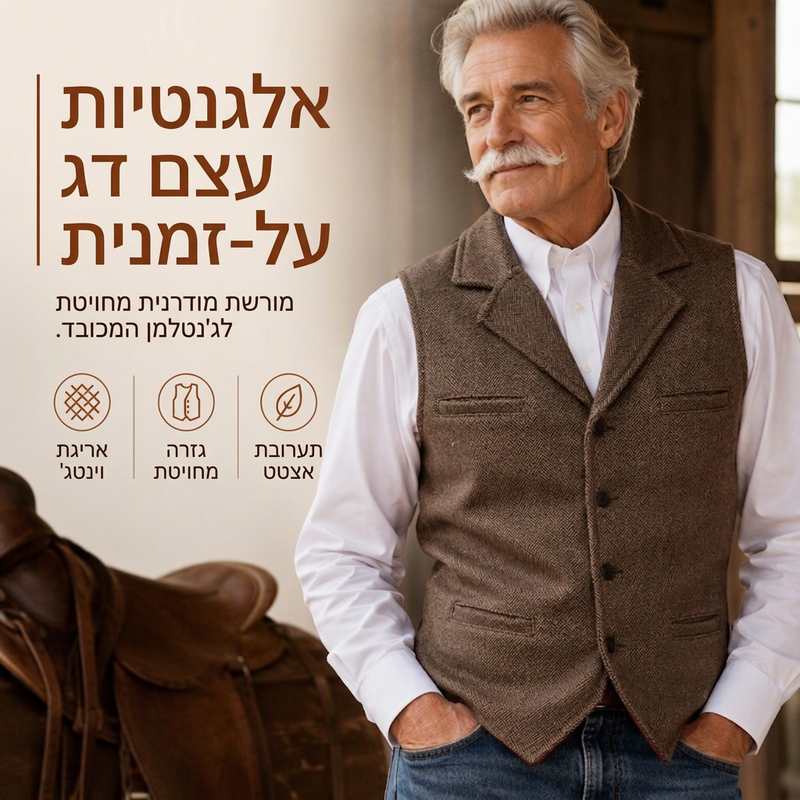 אפוד טוויד מרוקן עם דש וינטג' לגברים