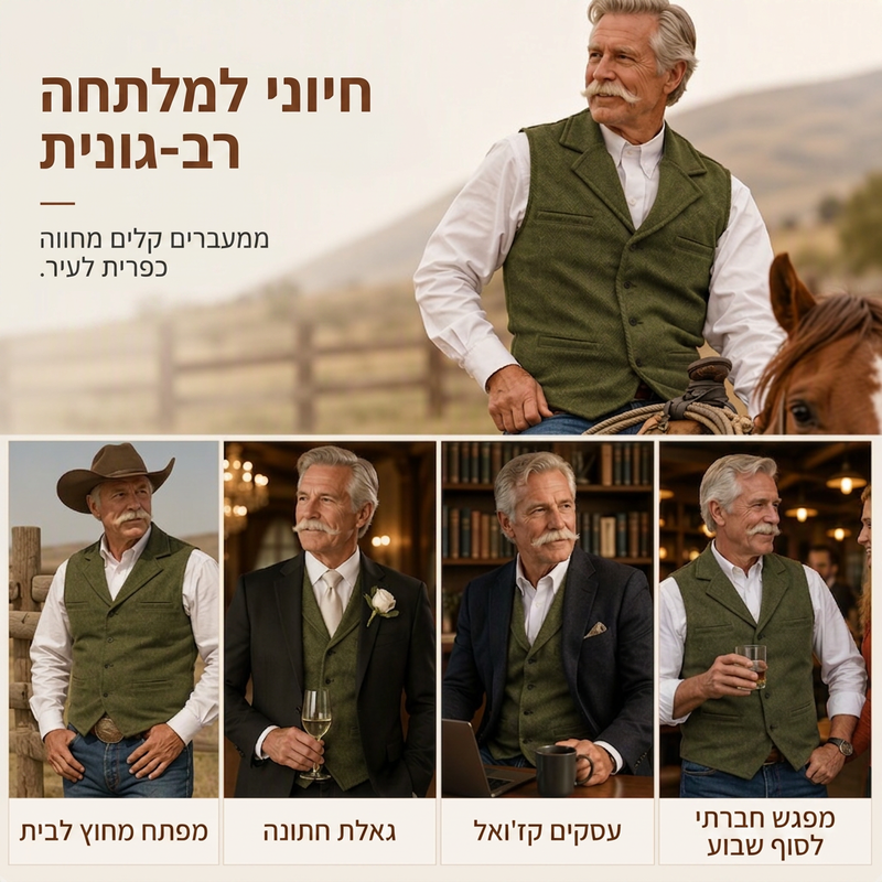 אפוד טוויד מרוקן עם דש וינטג' לגברים
