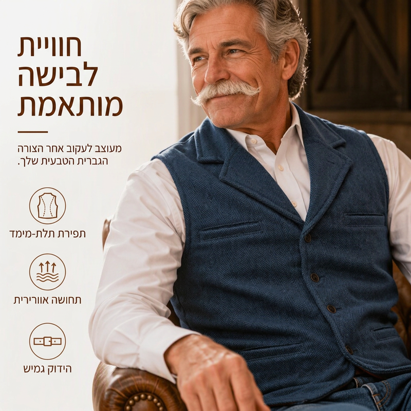 אפוד טוויד מרוקן עם דש וינטג' לגברים
