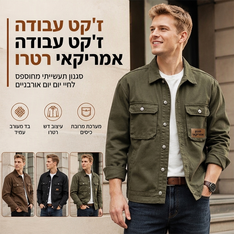 מעיל קרגו קלאסי רפוי לגברים