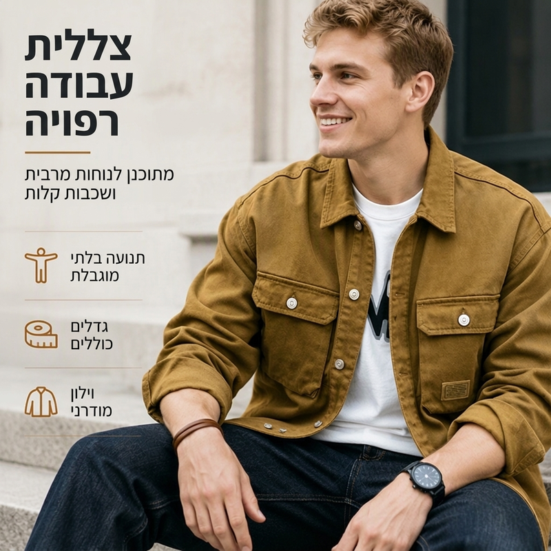 מעיל קרגו קלאסי רפוי לגברים
