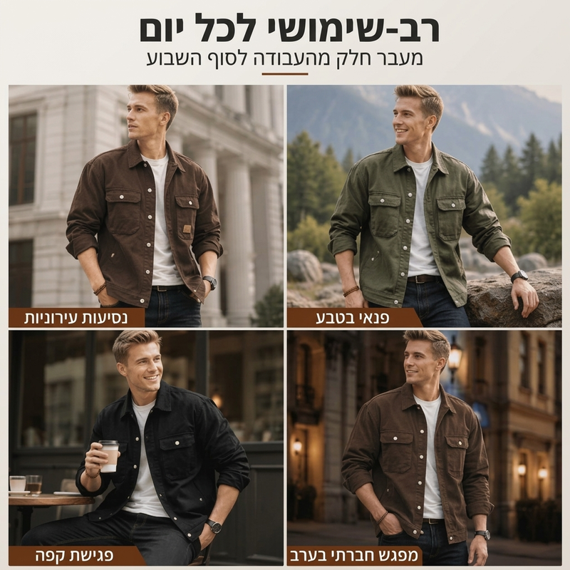 מעיל קרגו קלאסי רפוי לגברים