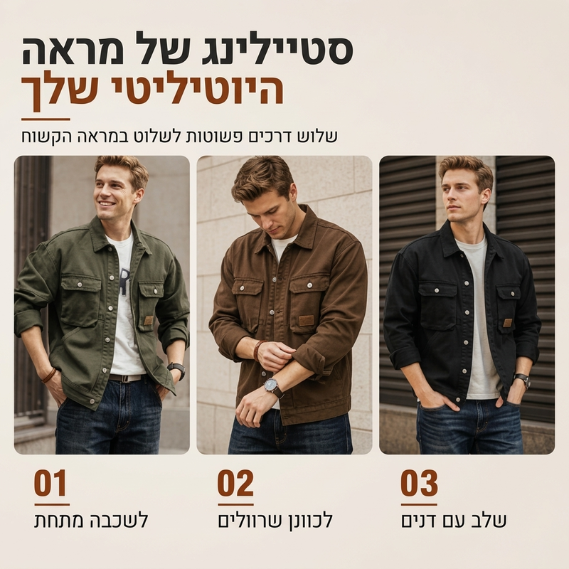 מעיל קרגו קלאסי רפוי לגברים