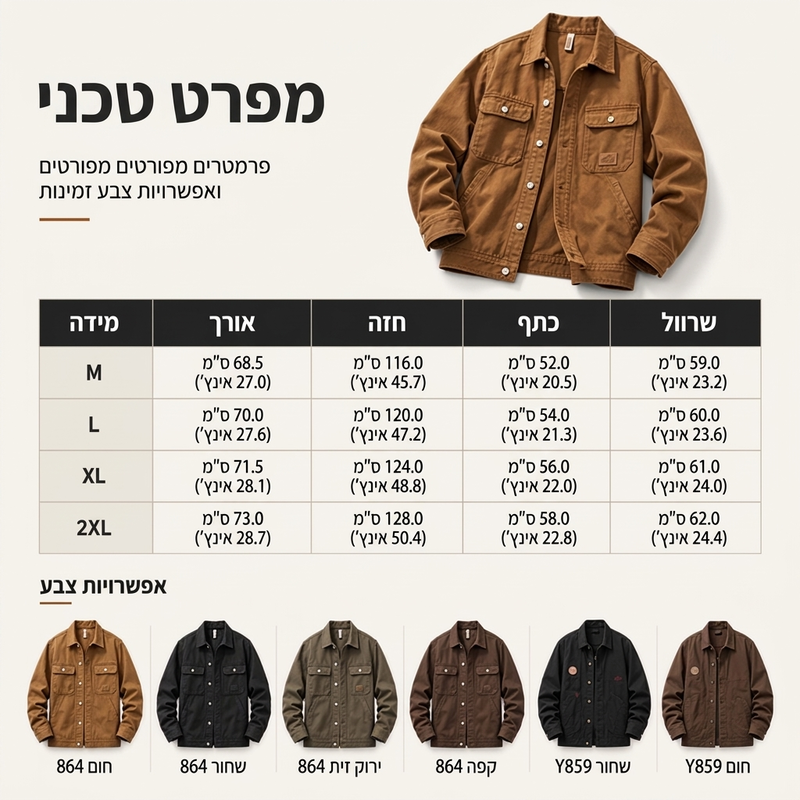 מעיל קרגו קלאסי רפוי לגברים