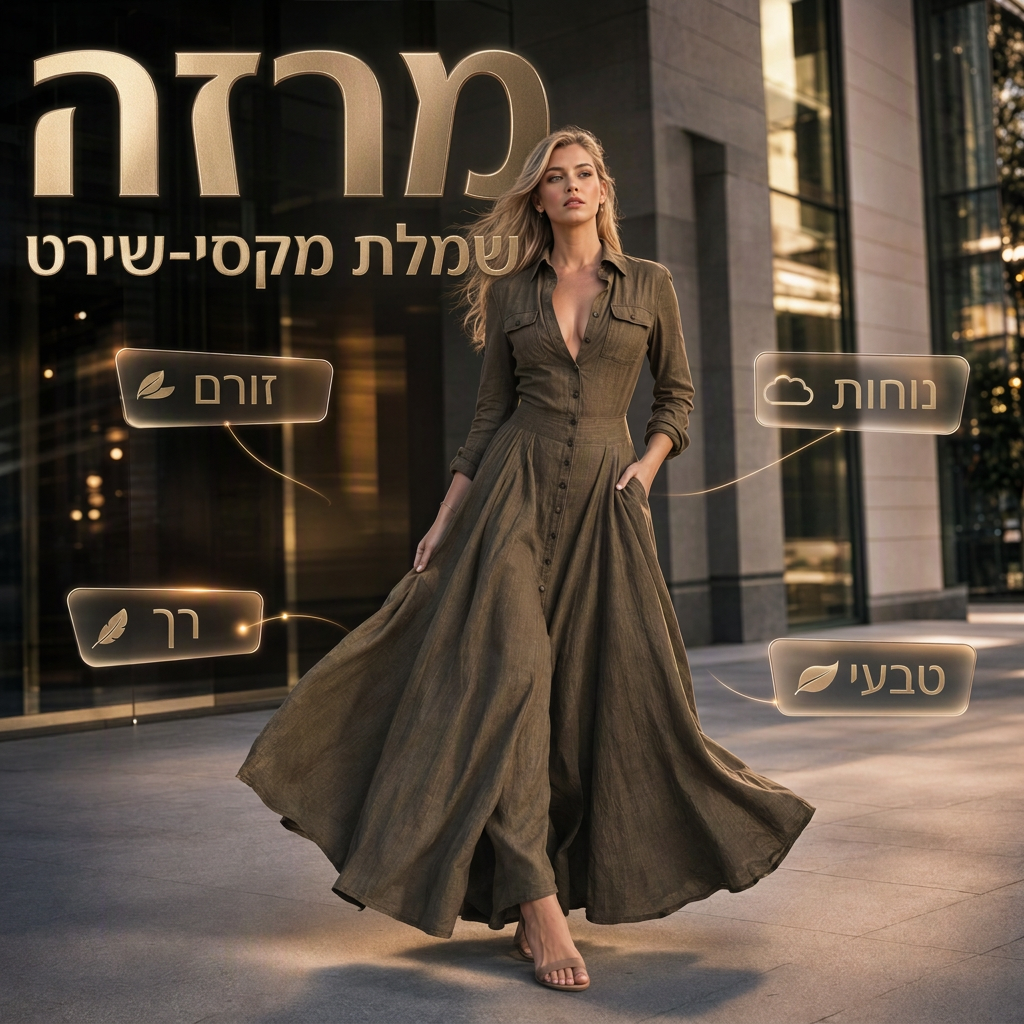 שמלת מקסי לנשים עם דשי צוואר וסגירת כפתורים