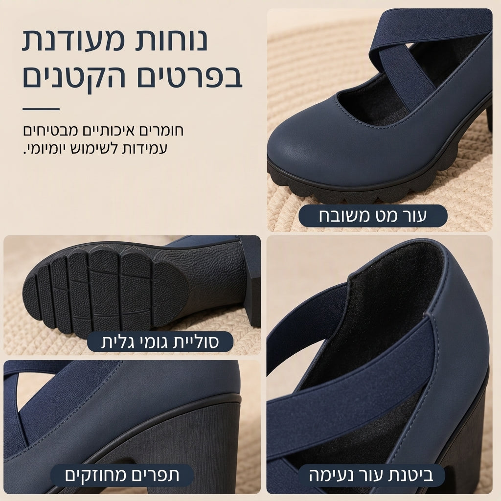 נעלי מרי ג'יין לנשים עם חוד עגול, רצועות מוצלבות, עקב עבה, פלטפורמה ופתחים, נעלי עקב גבוהות