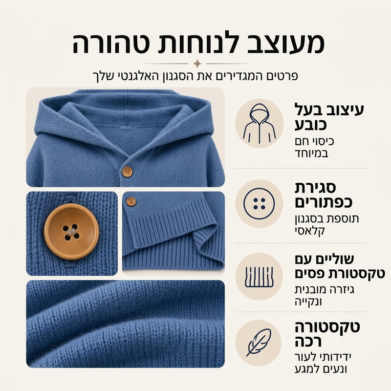 קרדיגן סווטשירט עם כובע קז'ואל לנשים