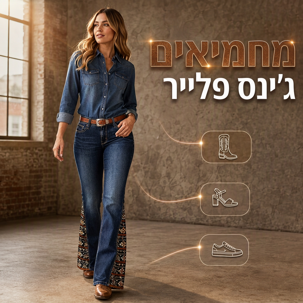 ג'ינס פלארד רטרו לנשים עם הדפס בוהמיי