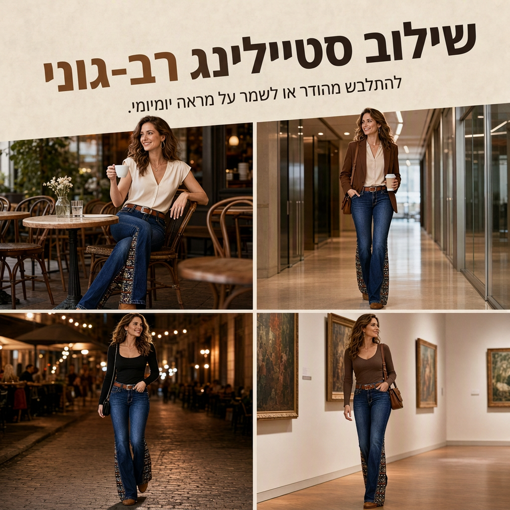 ג'ינס פלארד רטרו לנשים עם הדפס בוהמיי