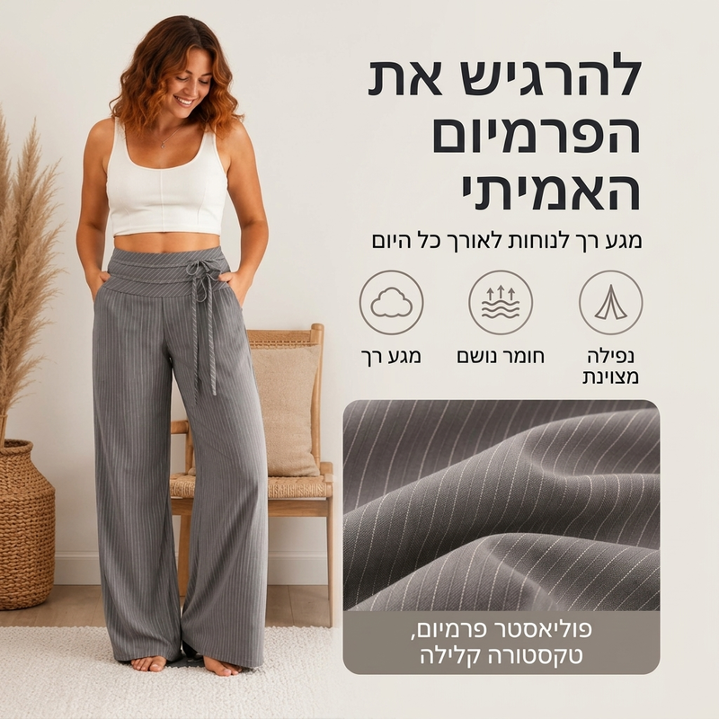 מכנסי נשים קז'ואליים עם פסים ורגליים רחבות