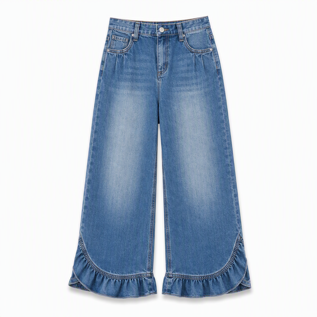 👖 שוליים מקומטים, זרימה מחמיאה | ג'ינסים לנשים עם מותן קפלים ורגליים רחבות
