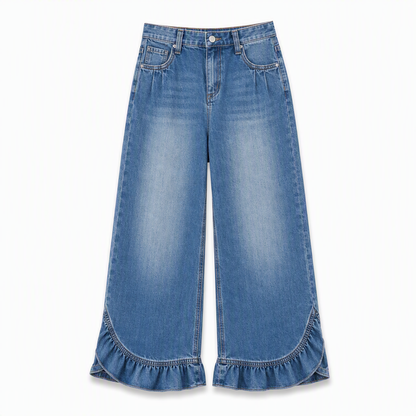 👖 שוליים מקומטים, זרימה מחמיאה | ג'ינסים לנשים עם מותן קפלים ורגליים רחבות