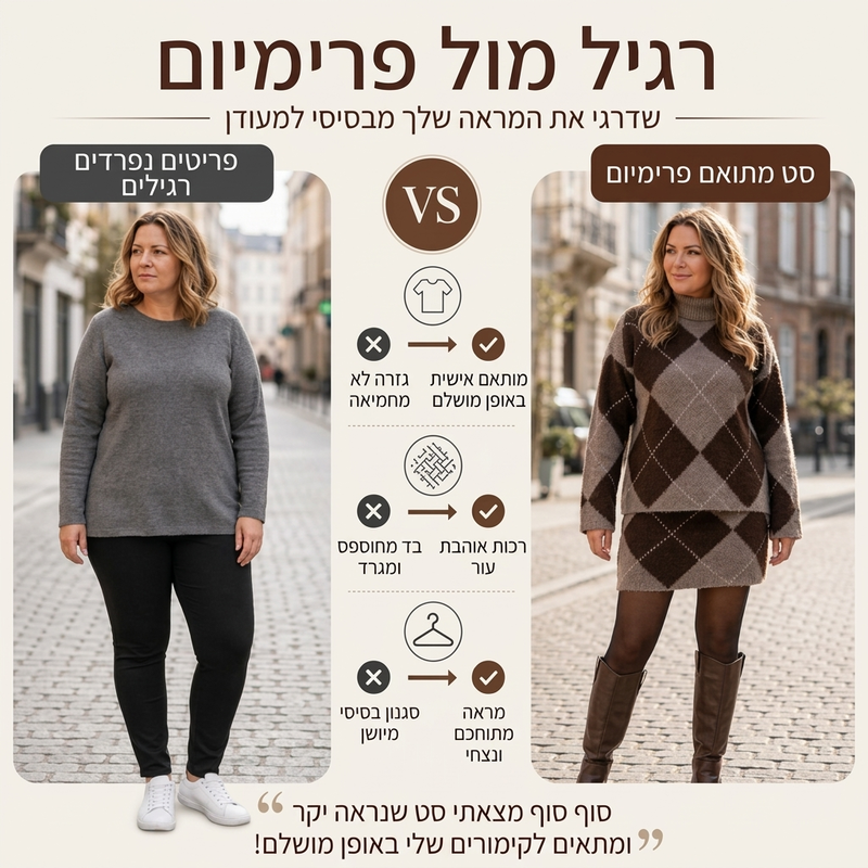 סט סוודר סרוג בדוגמת ארגייל וחצאית לנשים