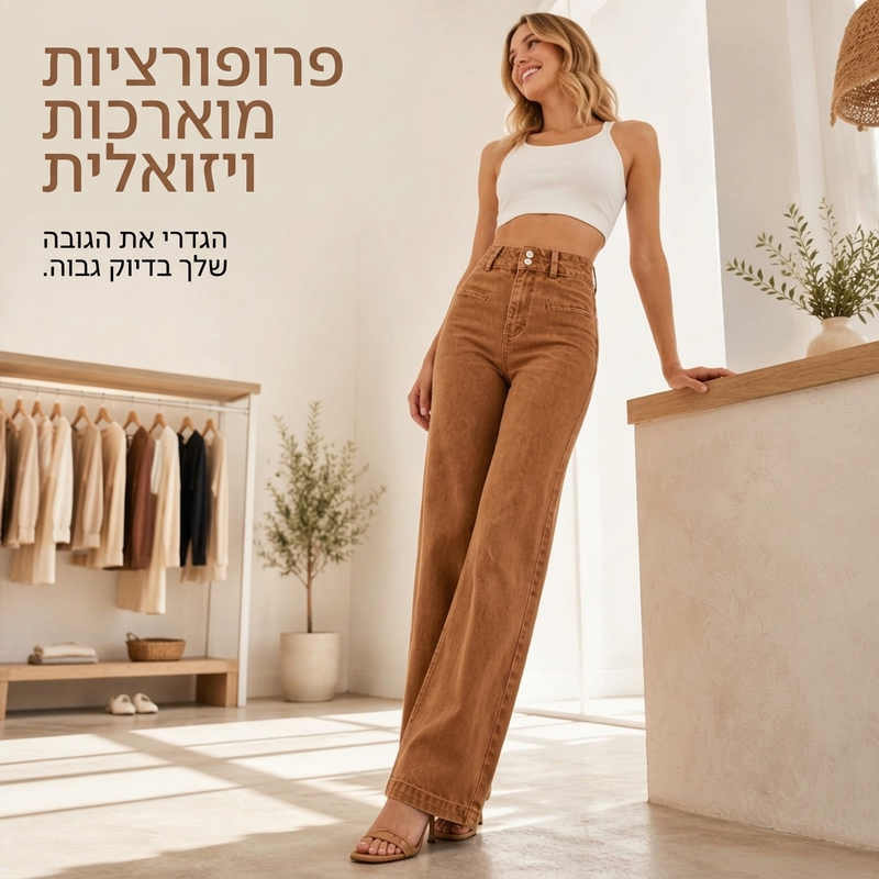ג'ינס קז'ואל רחבי רגל בגובה מותן לנשים