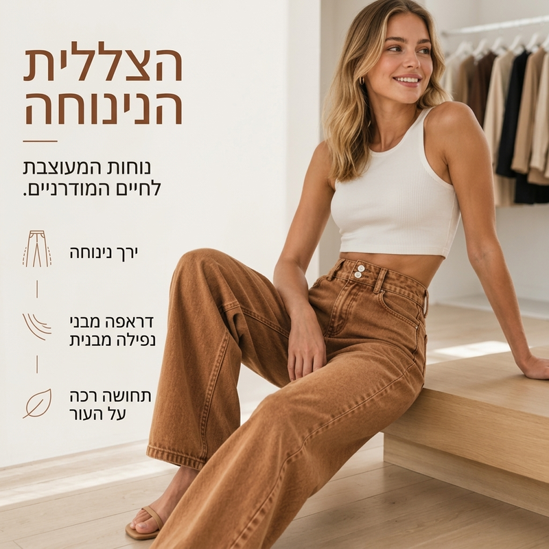 ג'ינס קז'ואל רחבי רגל בגובה מותן לנשים