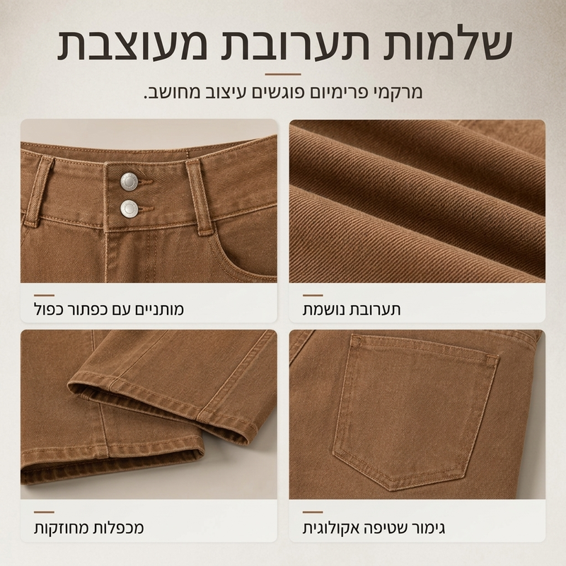ג'ינס קז'ואל רחבי רגל בגובה מותן לנשים