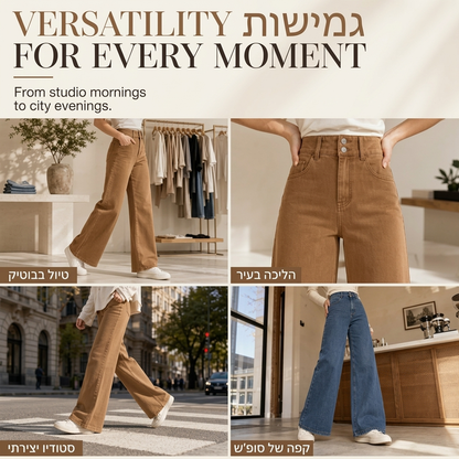 ג'ינס קז'ואל רחבי רגל בגובה מותן לנשים